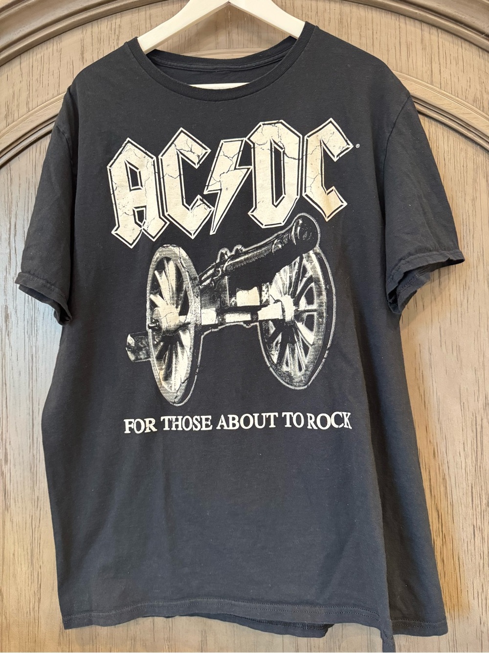 AC/DC Black Tee with White Vintage Logo & Cannon Graphic